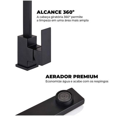 Torneira Preta Luxo Monocomando Mesa 360º Articulada Pia Aer