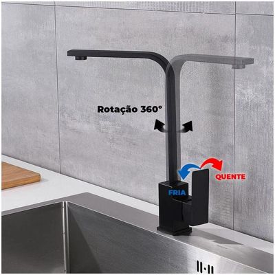 Torneira Preta Luxo Monocomando Mesa 360º Articulada Pia Aer