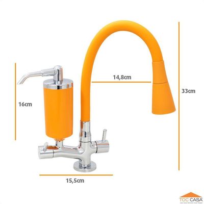 Torneira c/Filtro Cozinha Mesa Cone Gourmet Laranja