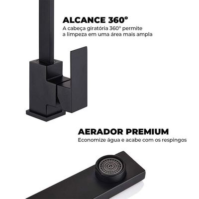 Torneira Preta Mesa 360º Articulada Misturador Quente Frio