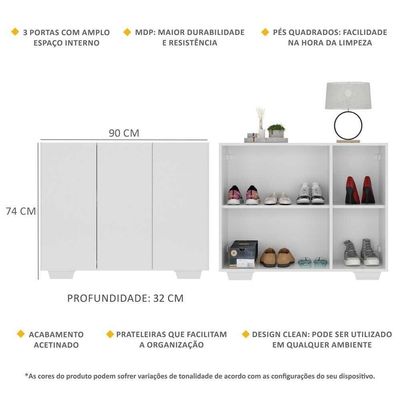 Sapateira 3 Portas Nina Multimóveis V6019 Branca Branco