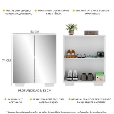 Sapateira 2 Portas Com Espelho Nina Multimóveis V6013 Branca