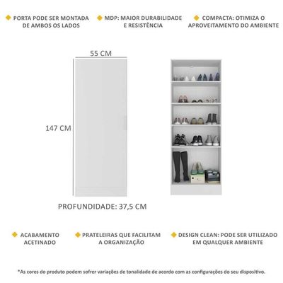 Sapateira 1 Porta Jade Multimóveis V6005 Branca Branco