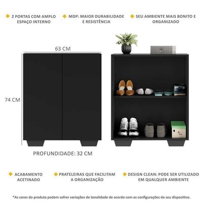 Sapateira 2 Portas Nina Multimóveis V6010 Preta Preto