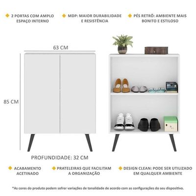 Sapateira 2 Portas Retrô Nina Multimóveis V6009 Branca/Preta