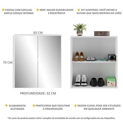 Sapateira 2 Portas Suspensa Com Espelho Multimóveis V6011