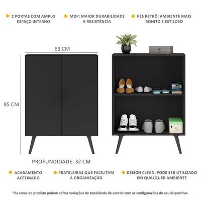 Sapateira 2 Portas Retrô Nina Multimóveis V6009 Preta Preto