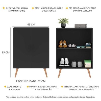 Sapateira 2 Portas Retrô Nina Multimóveis V6009Preta/Natural
