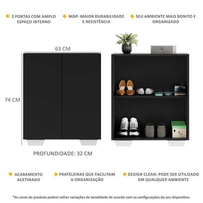 Sapateira 2 Portas Nina Multimóveis V6010 Preta/Branca