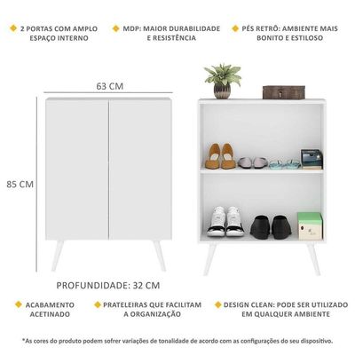 Sapateira 2 Portas Retrô Nina Multimóveis V6009 Branca