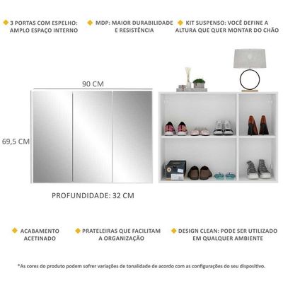 Sapateira 3 Portas Com Espelho Suspensa Multimóveis V6021