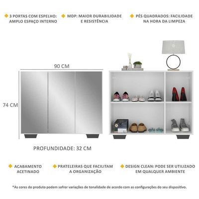 Sapateira Com Espelho 3 Portas Nina Multimóveis V6023