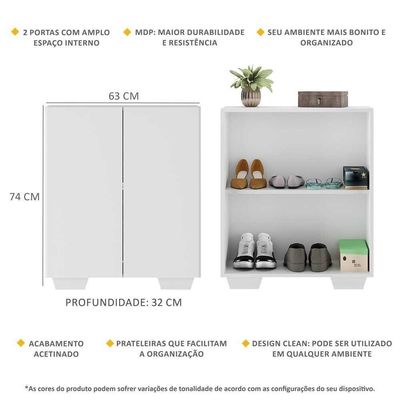 Sapateira 2 Portas Nina Multimóveis V6010 Branca Branco