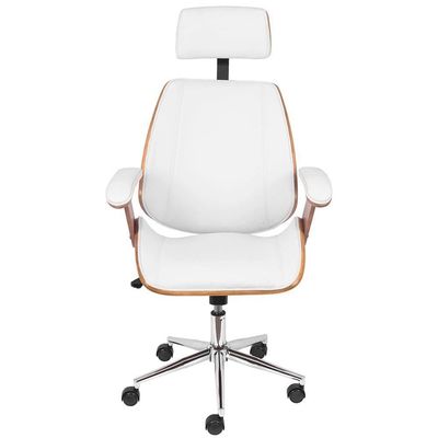 Cadeira Giratória Alta Bergen Lisboa Estrutura Madeira Laminada Revstida Em Pu Branco Base Rodízio