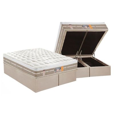 Cama Box Baú Queen: Colchão Molas Pocket Castor Silver Star Air One FaceBase Suede Clean(158x198)