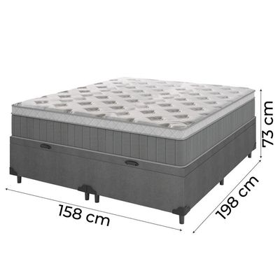 Cama Box Baú Casal Queen Colchão Molas Ensacadas ômega 158x198x73cm Cinza / Branco