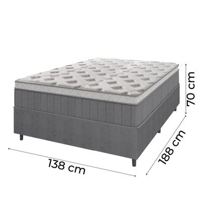 Cama Box Casal Colchão Molas Ensacadas ômega 138x188x70cm Cinza / Branco Hellen