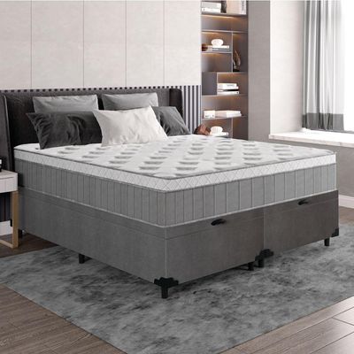 Cama Box Baú Casal Queen Colchão Molas Ensacadas ômega 158x198x73cm Cinza / Branco