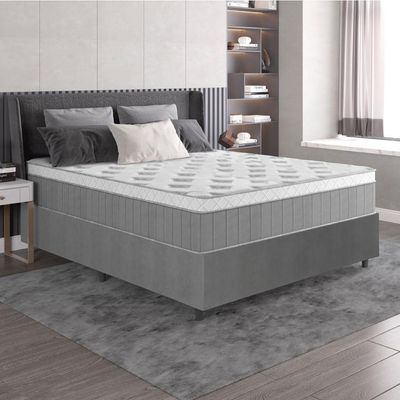 Cama Box Casal Colchão Molas Ensacadas ômega 138x188x70cm Cinza / Branco Hellen