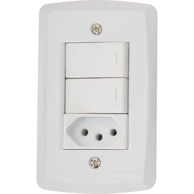 Conjunto 4x2 Com 2 Interruptores Paralelos 10 A 250 V E 1 Tomada 2p+t 20 A 250 V Lux2 Bra