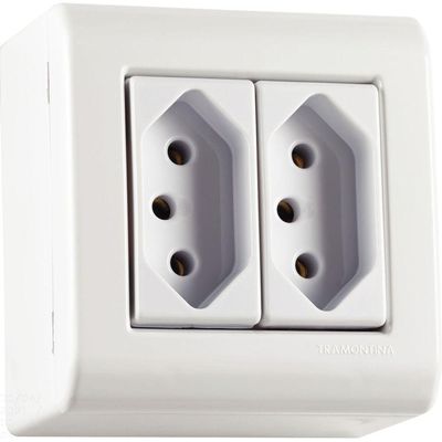 Caixa De Sobrepor Com 2 Tomadas 2p+t 10 A 250 V Tramontina Lizflex Branca Tramontina