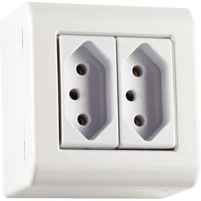 Caixa De Sobrepor Com 2 Tomadas 2p+t 10 A 250 V Tramontina Lizflex Branca Tramontina