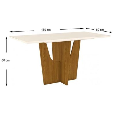 Mesa De Sala Jantar Vértice + Tampo Madeirado 160x80cm Nature/off White - Henn