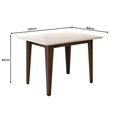 Mesa Para Sala De Jantar 120cm Retangular Tampo Chanfrado Kate Poliman Amêndoa Com Off White