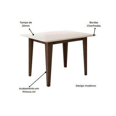 Mesa Para Sala De Jantar 120cm Retangular Tampo Chanfrado Kate Poliman Amêndoa Com Off White