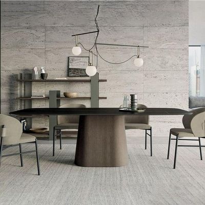 Mesa Cone Retangular Laca Preta 180x100cm Base Nogueira
