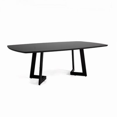 Mesa De Jantar Mh-5346 Herval Retangular 220 Cm Madeira Laca Fosca Preta Vidro Preto