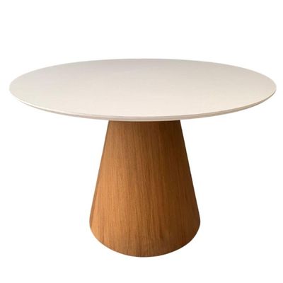 Mesa De Jantar Cone Redonda 130cm Laminada Madeira Imbuia Mel E Laca