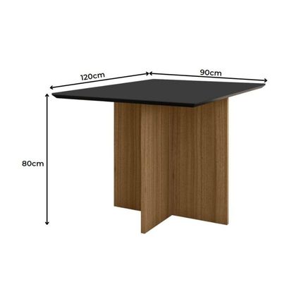 Mesa De Jantar Retangular Tampo Chanfrado Sem Vidro 120cm Helô Poliman Móveis Carvalho Com Grafite