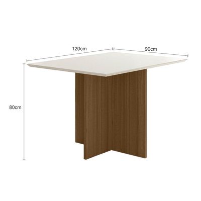 Mesa De Jantar Retangular Tampo Chanfrado Sem Vidro 120cm Helô Poliman Móveis Carvalho Com Off White