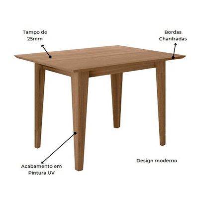 Mesa Para Sala De Jantar 120Cm Retangular Tampo Chanfrado Kate Poliman Carvalho
