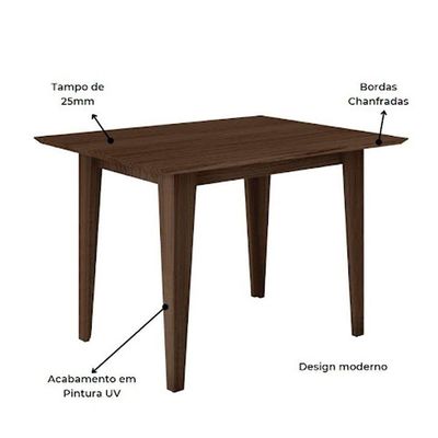 Mesa Para Sala De Jantar 120Cm Retangular Tampo Chanfrado Kate Poliman Amêndoa