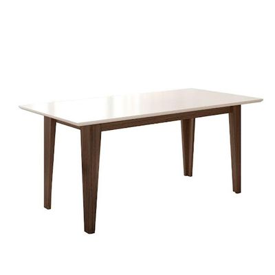 Mesa Para Sala De Jantar 160Cm Retangular Tampo Chanfrado Liz Poliman Amêndoa Com Off White