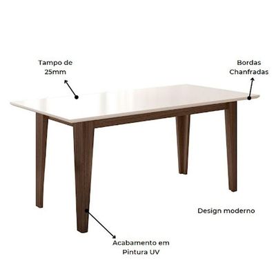 Mesa Para Sala De Jantar 160Cm Retangular Tampo Chanfrado Liz Poliman Amêndoa Com Off White