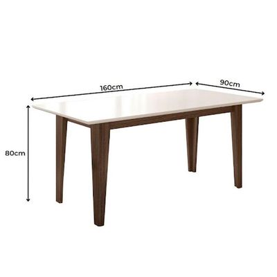 Mesa Para Sala De Jantar 160Cm Retangular Tampo Chanfrado Liz Poliman Amêndoa Com Off White