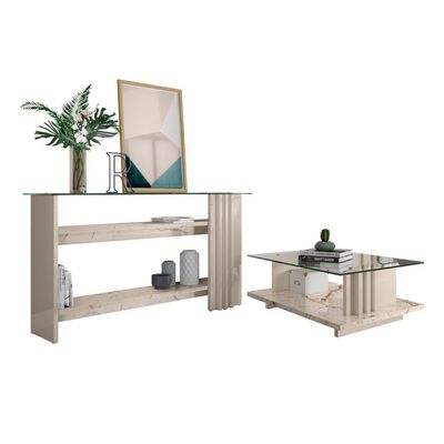 Conjunto Bancada E Mesa De Centro Darshan Calacata Off-white
