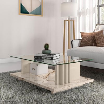 Conjunto Bancada E Mesa De Centro Darshan Calacata Off-white