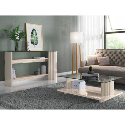 Conjunto Bancada E Mesa De Centro Darshan Calacata Off-white
