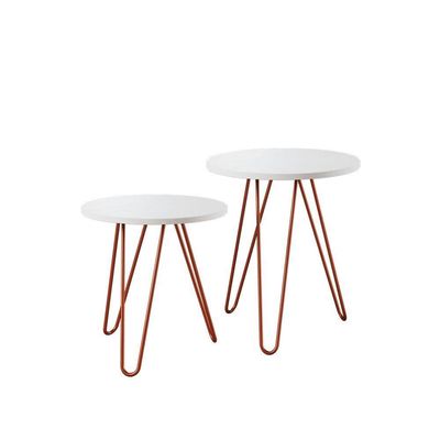 Mesa De Lateral Duo Lisboa Ferro Cobre Tampo Branco Cor: Branco