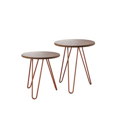 Mesa De Canto Duo Lisboa Ferro Cobre Tampo Amêndoa Cor: Marrom