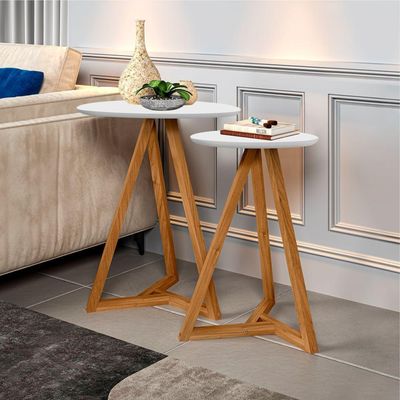 Kit De Mezanino Lateral Com Mesa De Centro Branco Nature