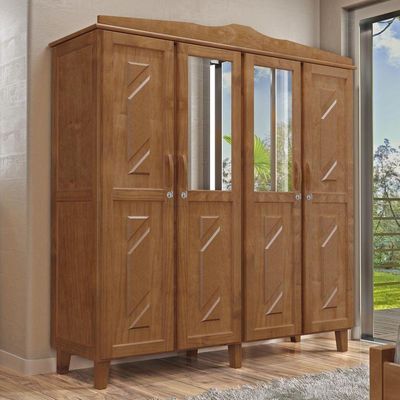 Conjunto Quarto Guarda-Roupa 4 Portas 3 Gavetas + Guarda-Roupa 3 Portas 3 Gavetas Madeira Pinus