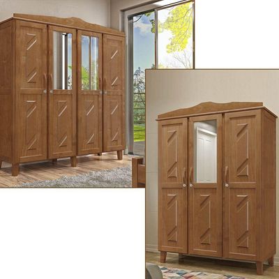 Conjunto Quarto Guarda-Roupa 4 Portas 3 Gavetas + Guarda-Roupa 3 Portas 3 Gavetas Madeira Pinus