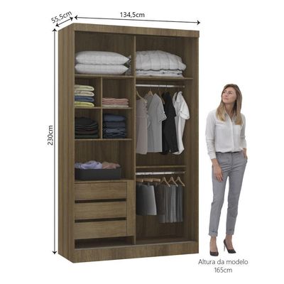 Guarda Roupa Modulado 134,50cm 2 Portas De Correr Paris Luciane Móveis Avelã Pf Com Cinammon Pf