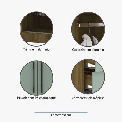 Guarda Roupa Modulado 134,50cm 2 Portas De Correr Paris Luciane Móveis Avelã Pf Com Cinammon Pf
