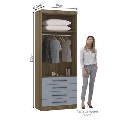 Guarda Roupa Modulado 90cm 2 Portas E 4 Gavetas Paris Luciane Móveis Avelã Pf Com Grey Sky Pf